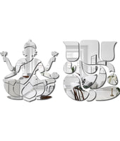 Bikri Kendra - Laxmi Ganesha Silver Round Mirror Stickers for Wall Acrylic Mirror Wall Decor Sticker Wall Mirror Stickers Acrylic Stickers Lotus Wall Stickers for Hall Room Bed Room Kitchen