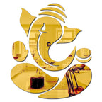 Ganpati Golden Mirror Stickers for Wall, Acrylic Mirror, 3D Stickers, Wall Stickers for Room Hall Home and Office (Golden, Pack of 1)