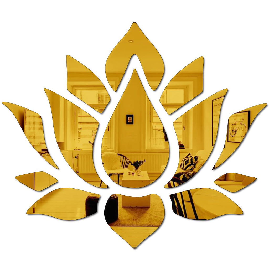 Bikri Kendra - Big Lotus Flower Gold Mirror Stickers for Wall, Acrylic Mirror, Wall Mirror, 3D Stickers, Wall Stickers for Room Hall Home and Office-Self-Adhesive
