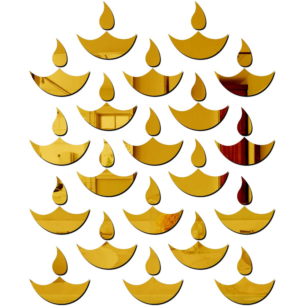 Wall1ders Diya (Pack of 10), Mirror Stickers for Wall, Acrylic Mirror Wall Decor Sticker, Wall Mirror Stickers, Acrylic Stickers, Wall Stickers for Hall Room, Bed Room, Kitchen. (20Golden)