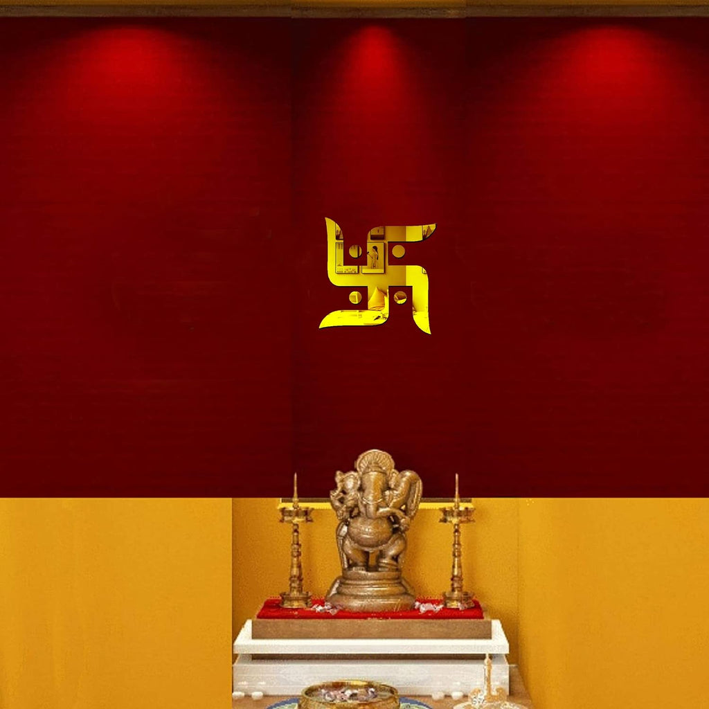 VAH-Kya Bat Hai !! Swastika Golden, mandir Sticker, Pooja mandir Stickers, Stickers for mandir, Sticker for mandir Wall Sticker for Home, Pooja Room (Set of 1)