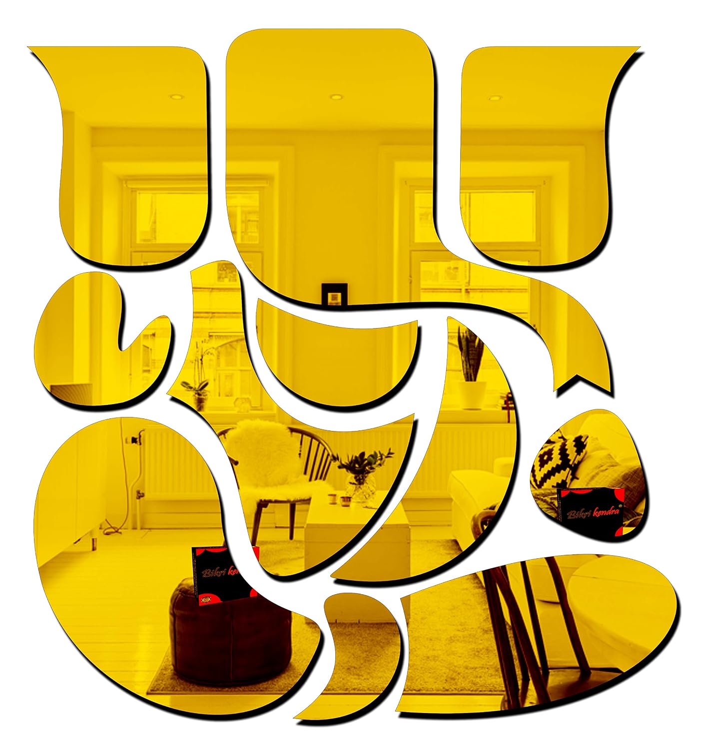 Bikri Kendra - Ganesha Golden Mirror Stickers for Wall, Acrylic Mirror Wall Decor Sticker Wall Mirror Stickers Acrylic Stickers Wall Stickers for Hall Room Bed Room Kitchen